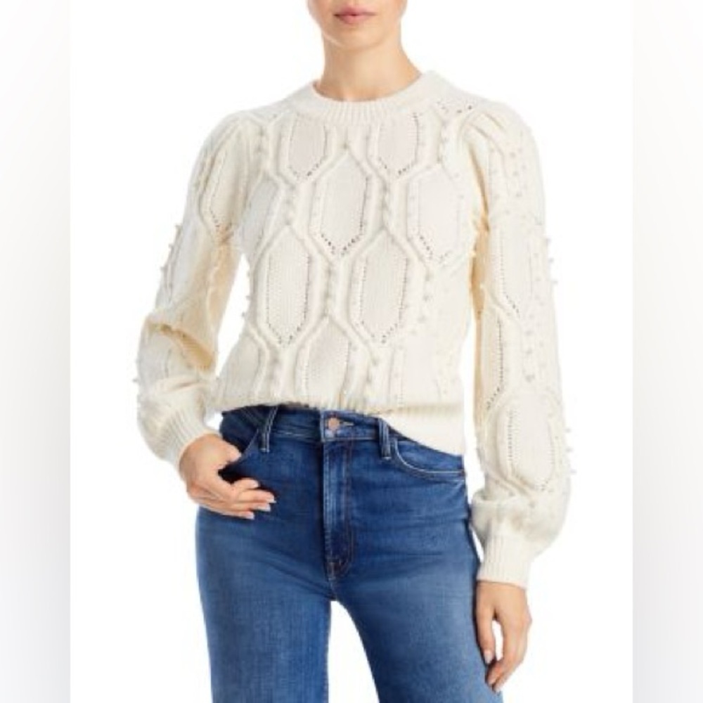 Aqua cream Pearl Cable Knit Sweater L